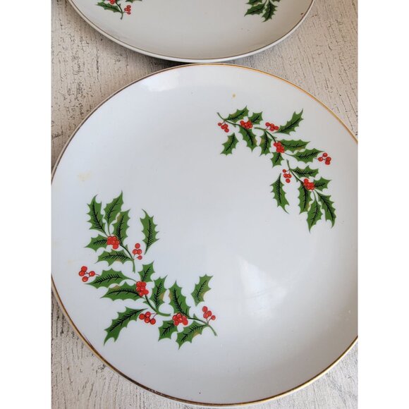 Vintage holiday leaf mistletoe white Japan plate set‎ xmas - Picture 6 of 10